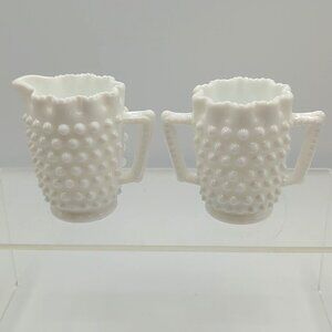 Fenton Hobnail Milk Glass Creamer & Sugar Set Vintage
